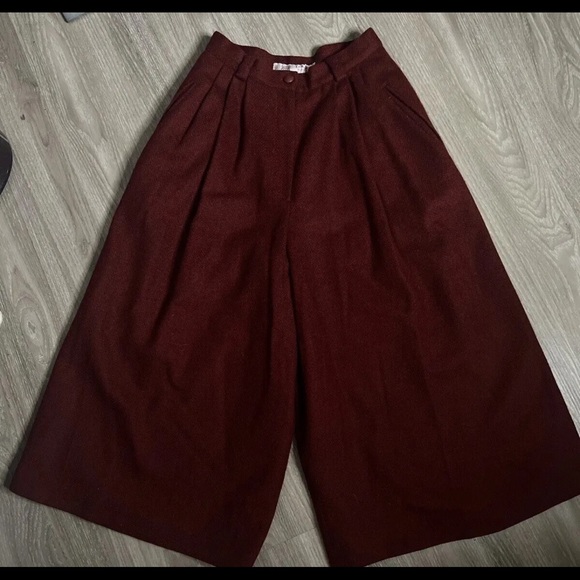 Loewe Wool Culottes Pant Burgundy Wool Lined Trousers Buttons Luxury Brand  40 - Picture 8 of 10